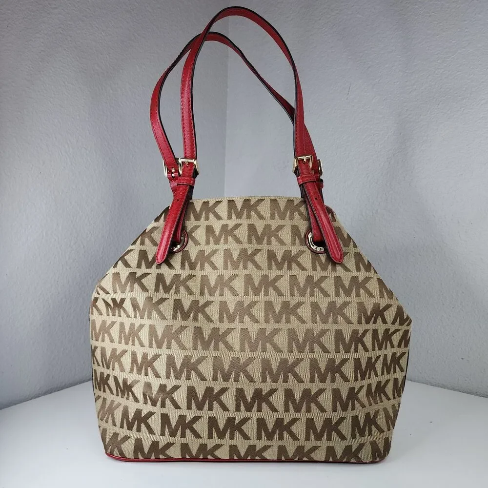 Michael Kors Jet Set Travel Large Tote Brown MK Signature Shoulder Bag Excellent - Picture 2 of 10